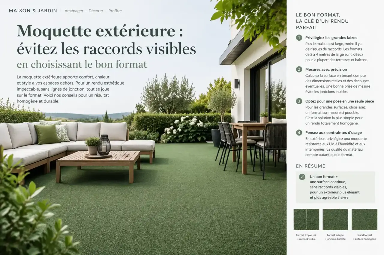Moquette extérieure : évitez les raccords visibles en choisissant le bon format