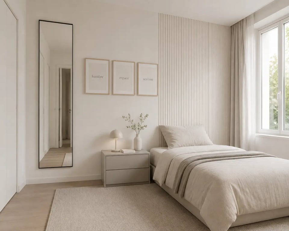 Idées déco murs chambre pour petite chambre avec miroir et lignes simples