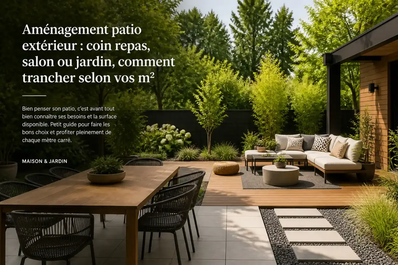 Aménagement patio extérieur : coin repas, salon ou jardin, comment trancher selon vos m²