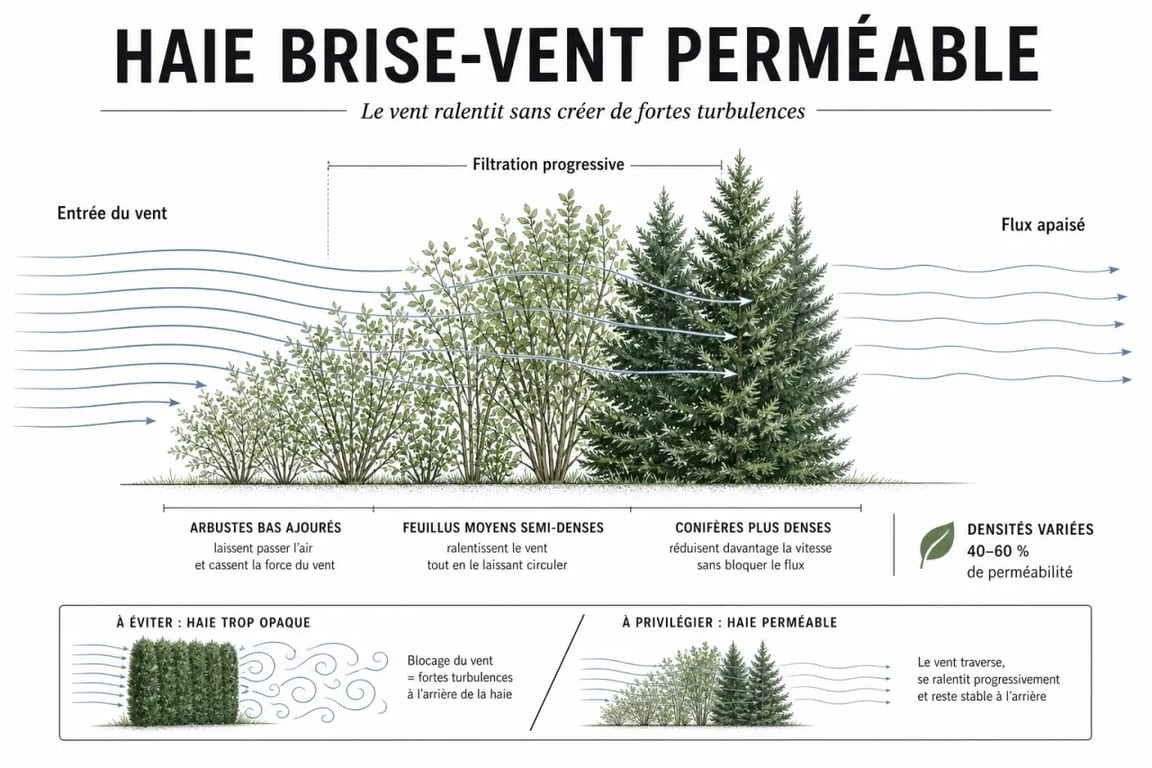 Haie de jardin brise-vent perméable pour filtrer le vent