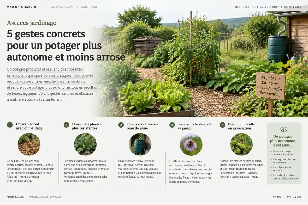 Astuces jardinage : 5 gestes concrets pour un potager plus autonome et moins arrosé