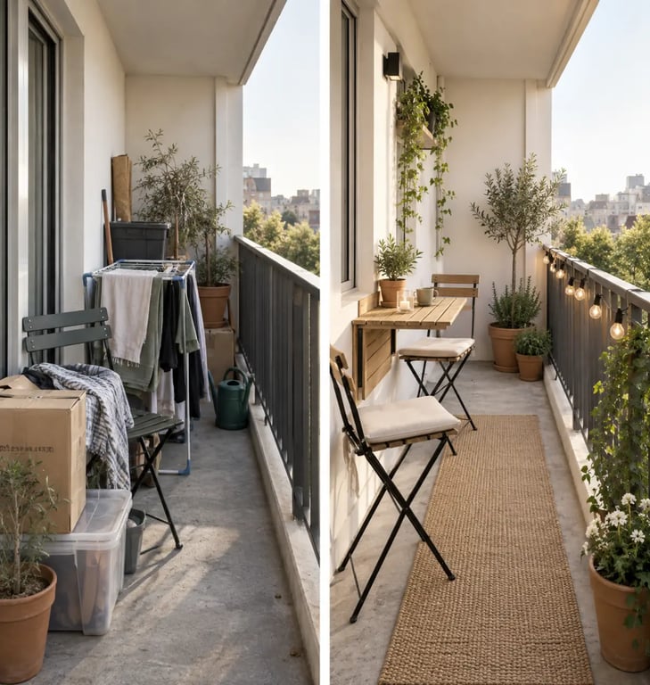 Avant-après pour aménager une petite terrasse sans se ruiner
