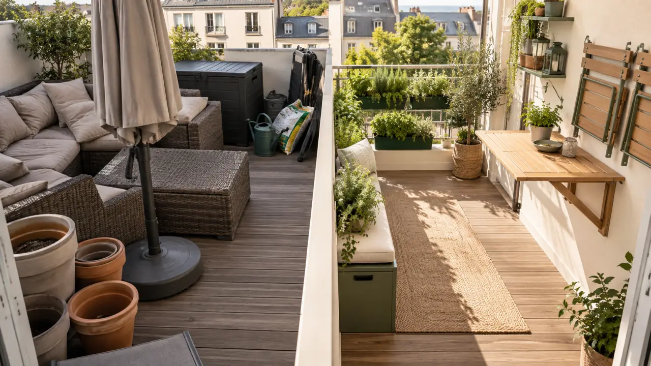 Petite terrasse : les achats qui l’encombrent pour rien et les solutions gain de place