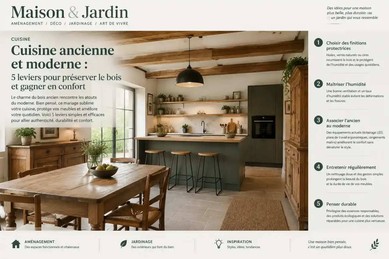 Cuisine ancienne et moderne : 5 leviers pour préserver le bois et gagner en confort