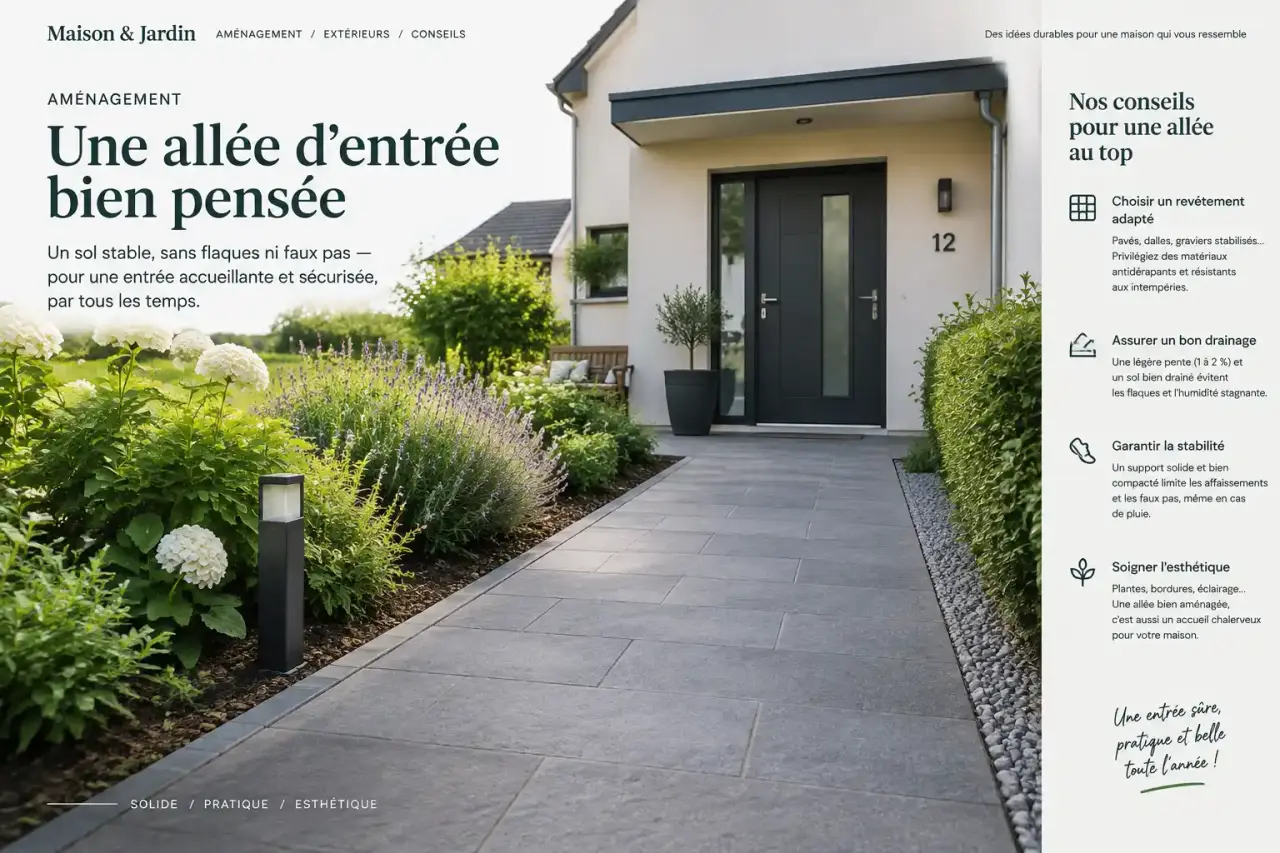 Aménagement d’allée d’entrée de maison : un sol stable, sans flaques ni faux pas