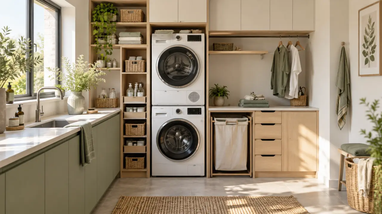 Meuble rangement buanderie : les solutions pour gagner de la place sans gêner la lessive