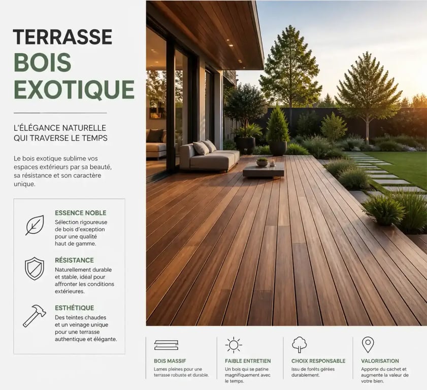Exemple des plus belles terrasses en bois avec une finition premium et une intégration paysagère réussie